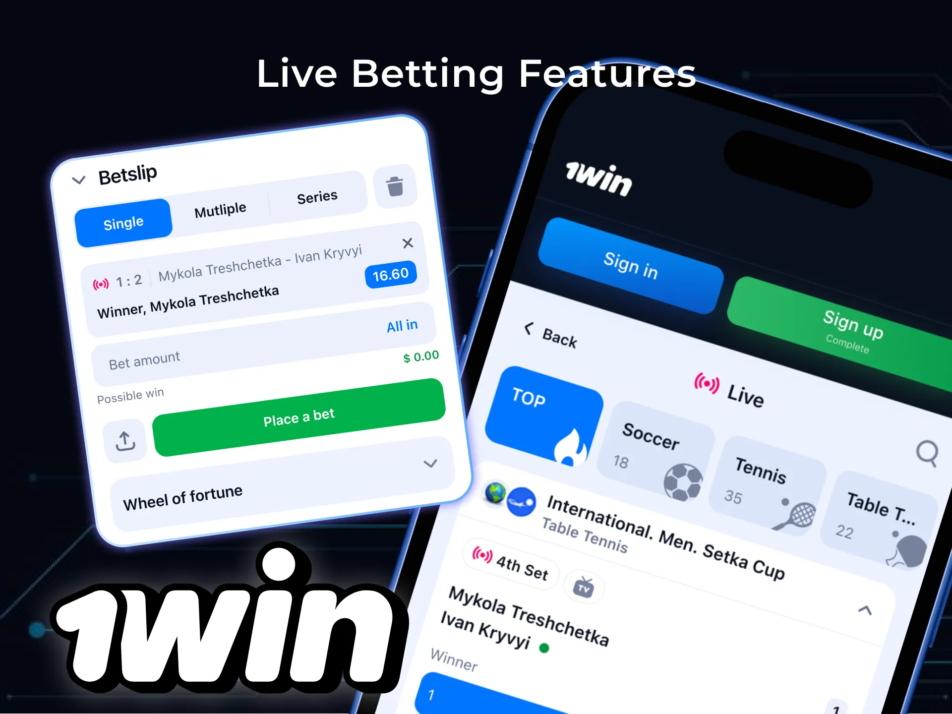 1विन ऐप लाइव स्पोर्ट्स बेटिंग सुविधा प्रदान करता है।