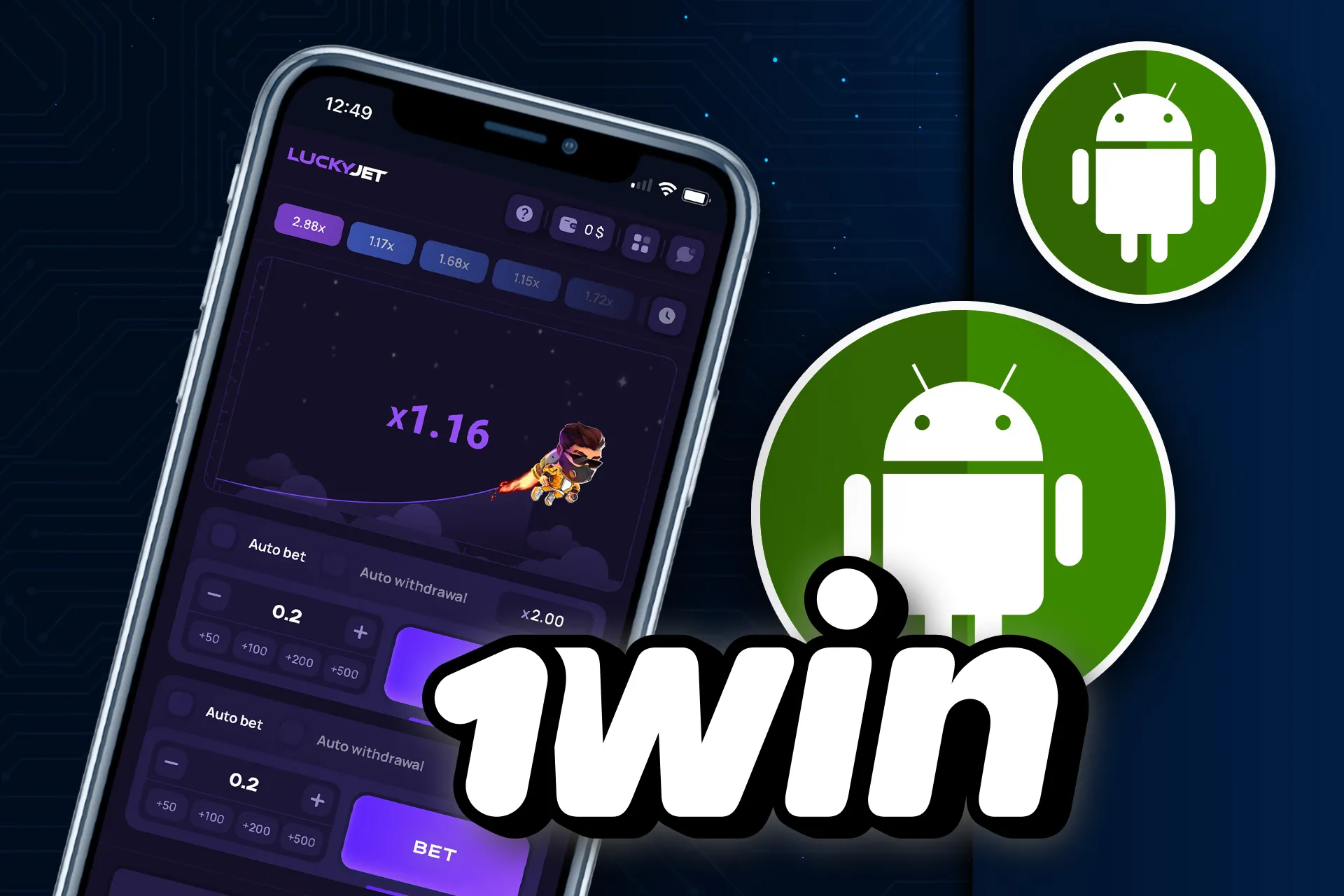 लकी जेट खेलने के लिए अपने एंड्रॉइड डिवाइस पर 1win ऐप डाउनलोड करें।