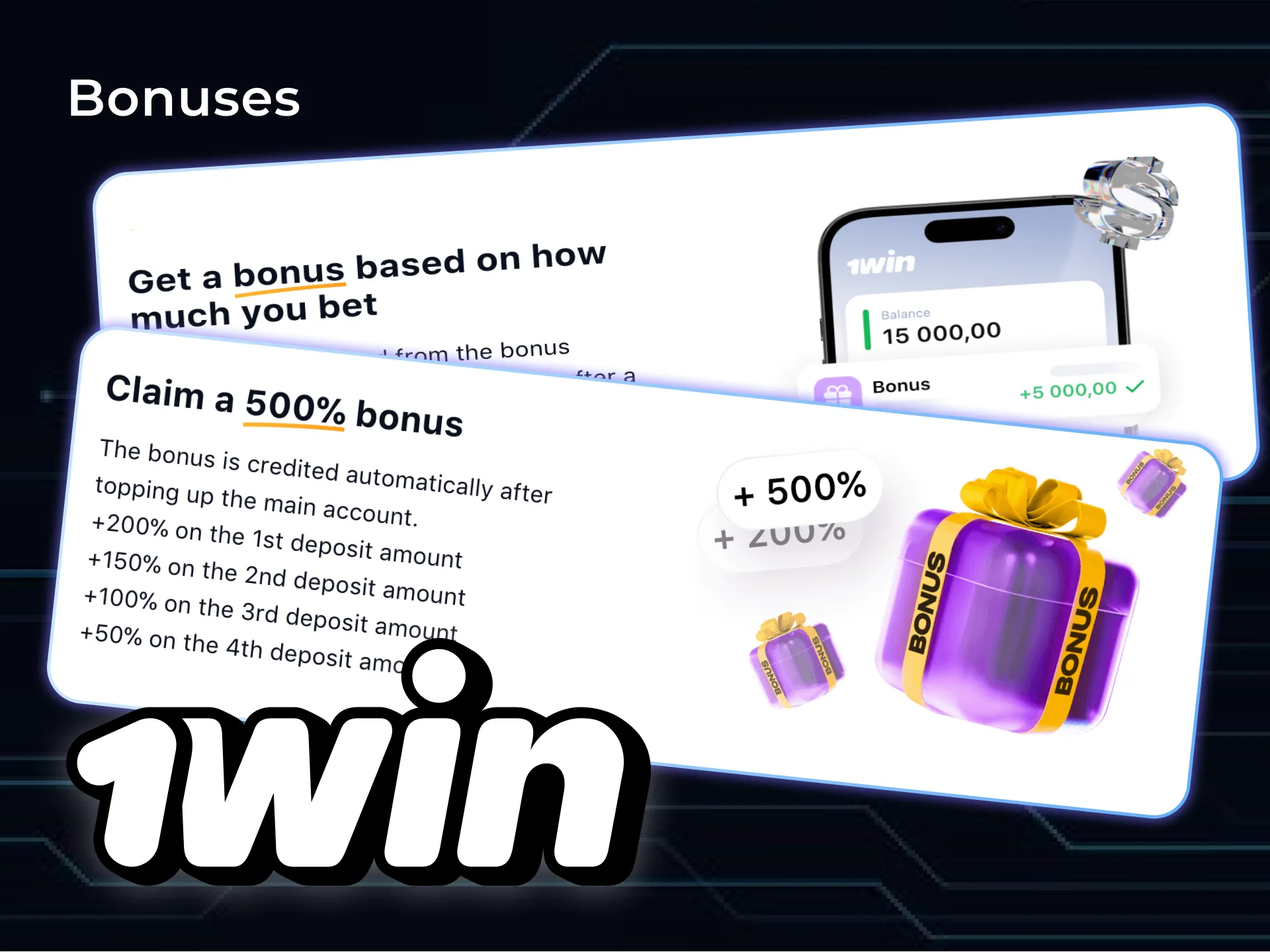 1win आपकी पहली जमा राशि पर 500% स्वागत बोनस देता है।