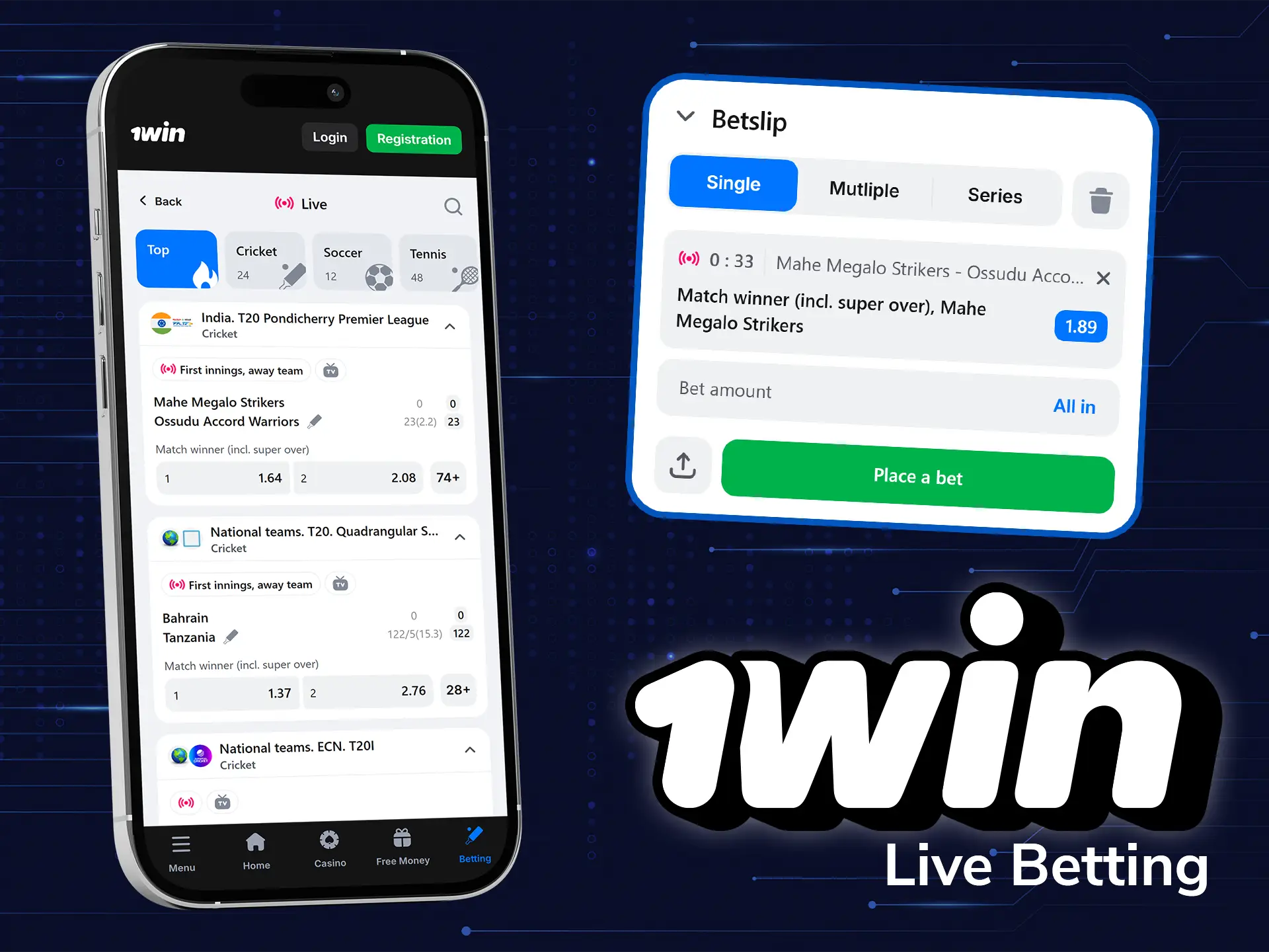 The 1win app offers a live sports betting feature.