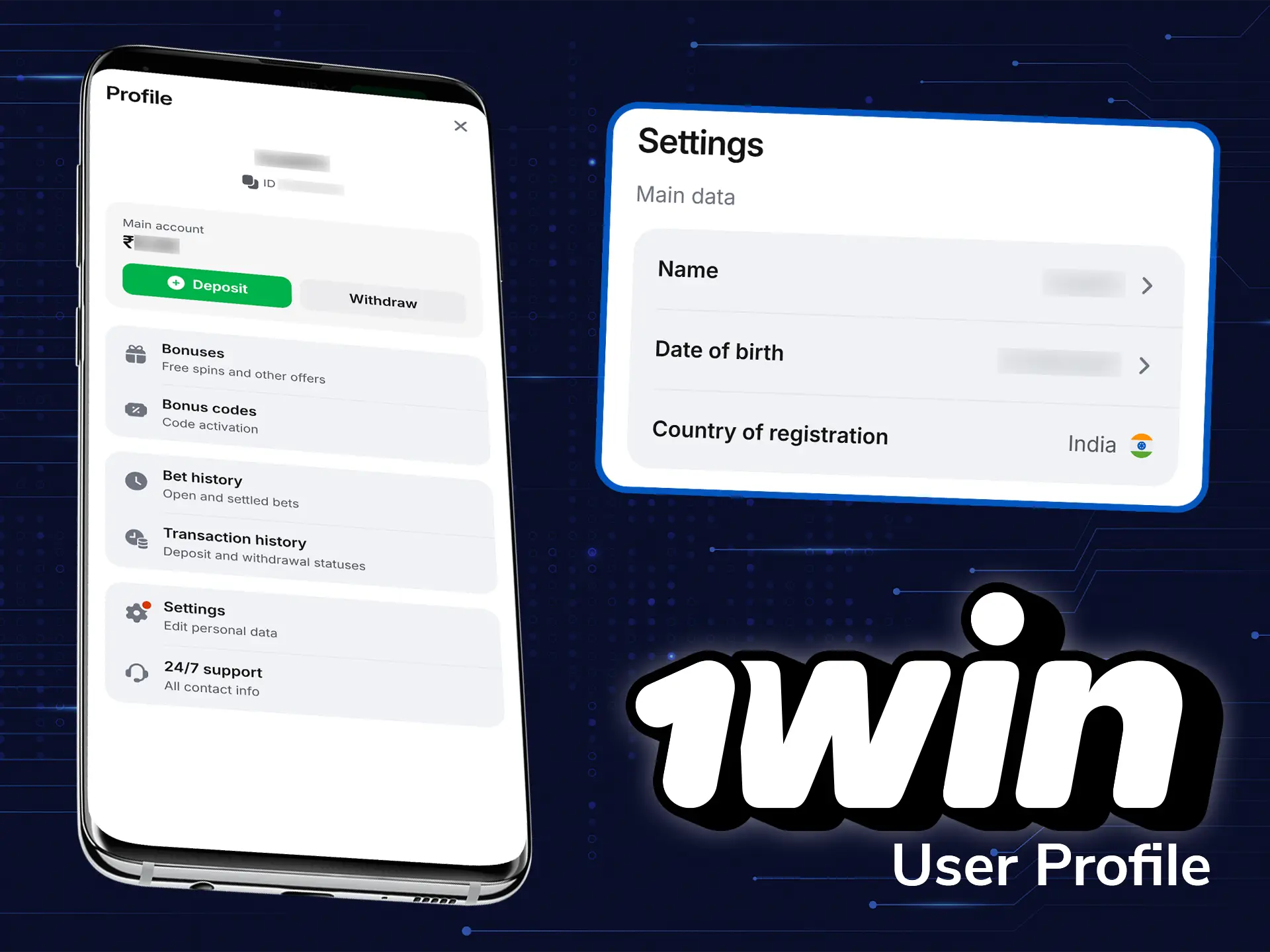 Easily manage your account through the 1win app.