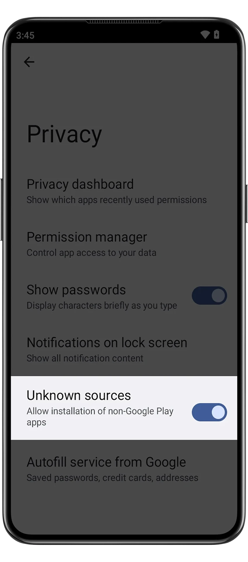 Allow installation from unknown sources to install the 1win app.