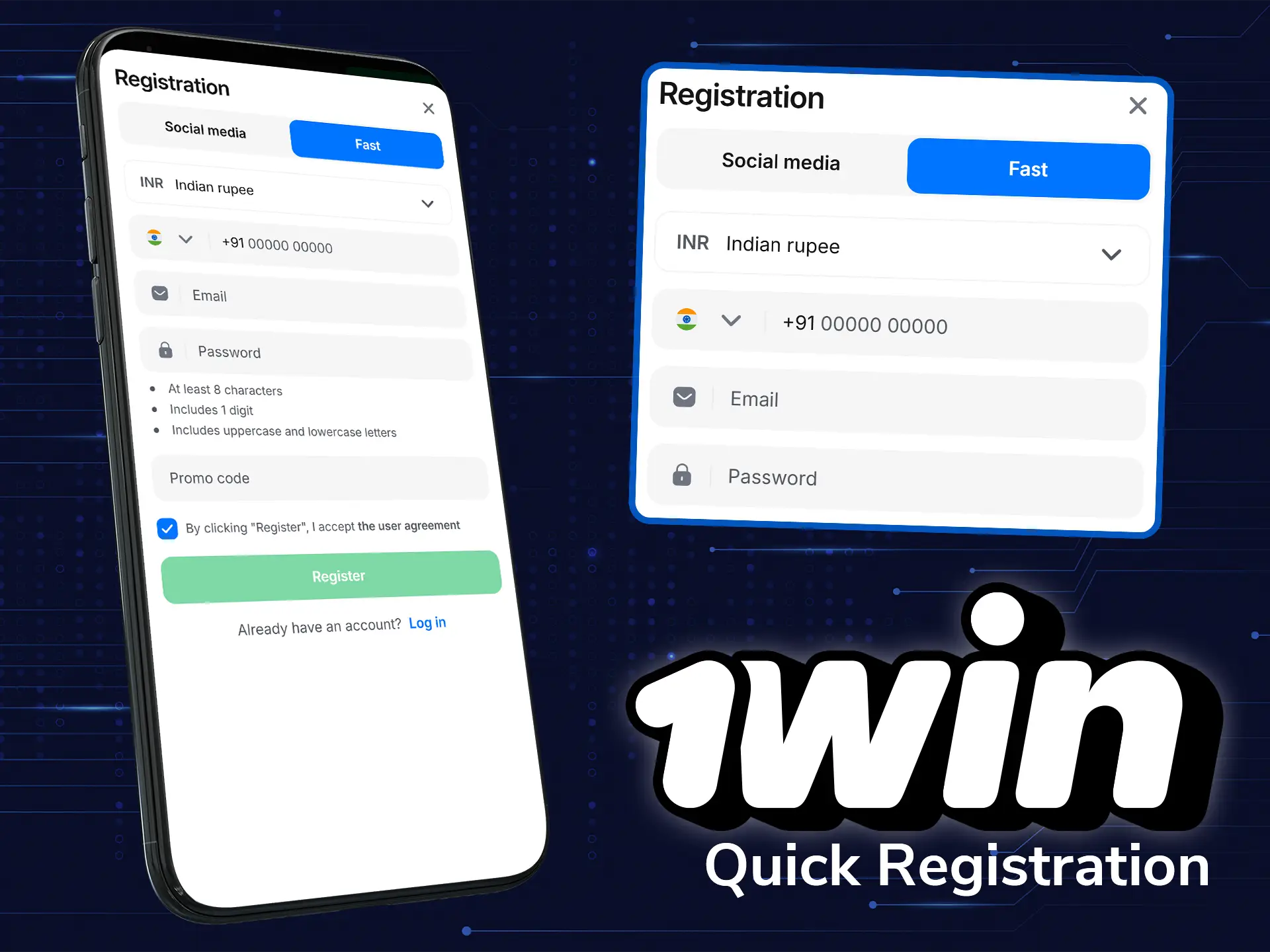Go to the 1win website and create your account.