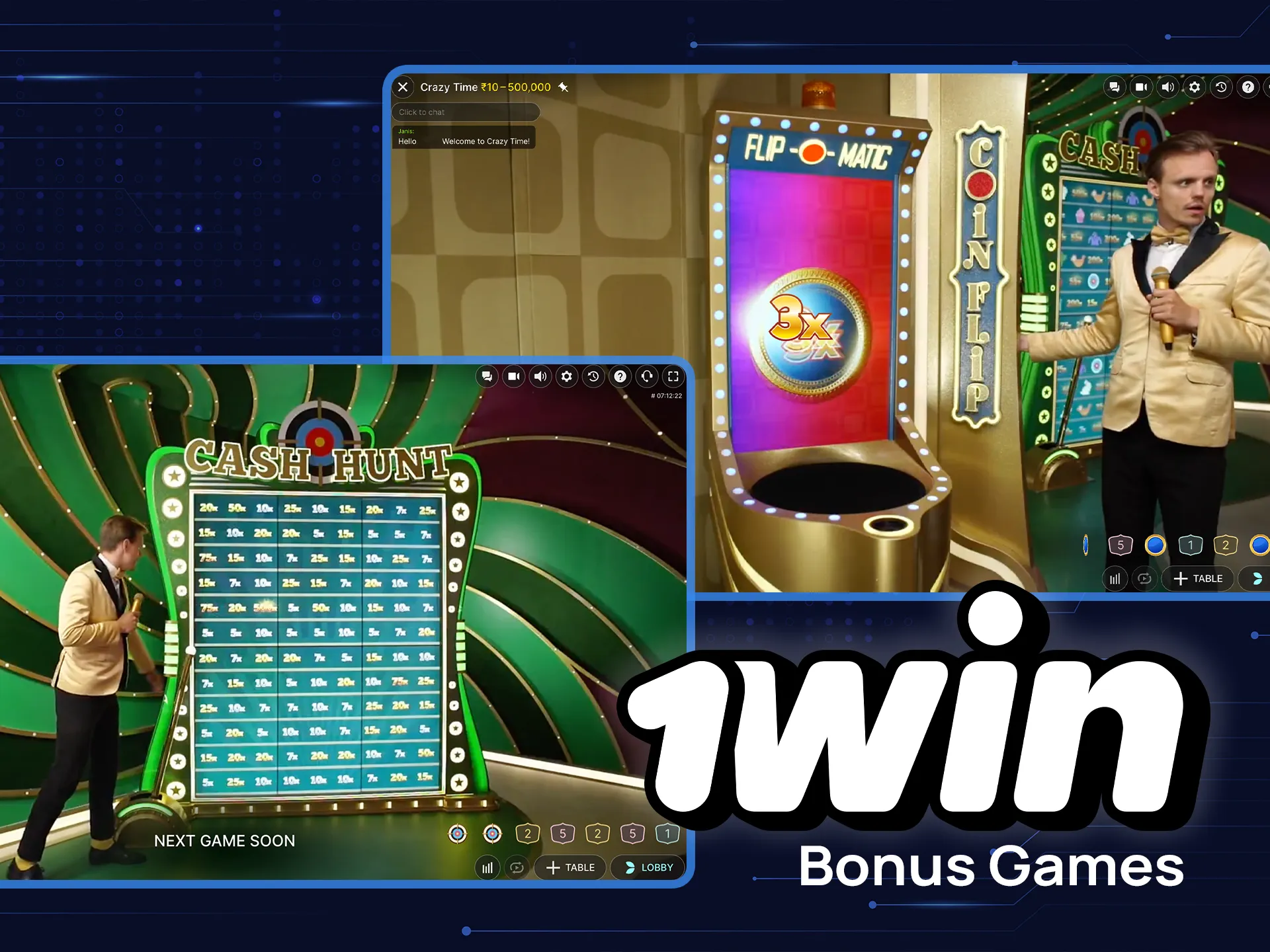 Take advantage of the chance to win bonus games in Crazy Time at 1win and double your winnings.
