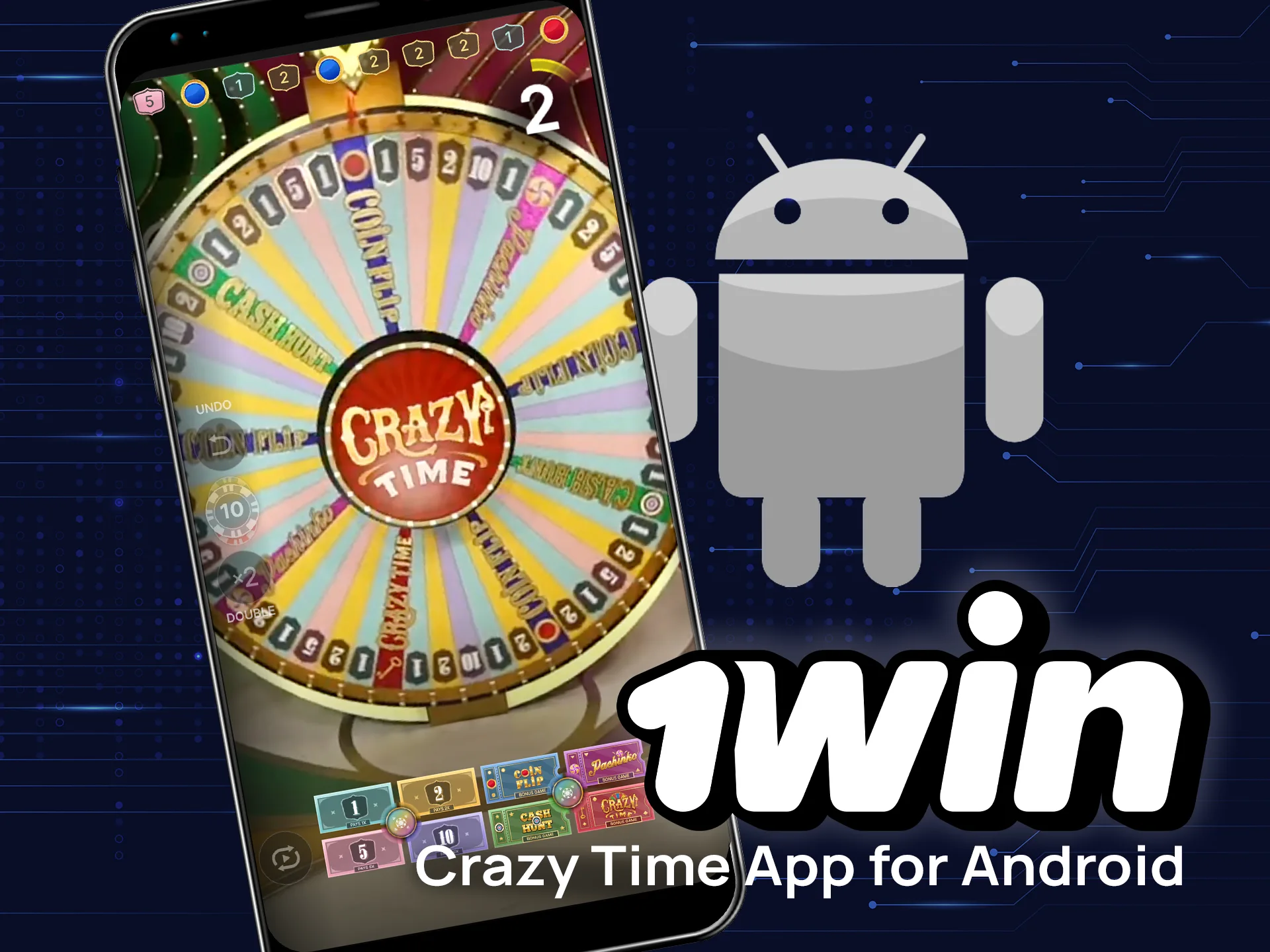 Play Crazy Time on Android by downloading the 1win app and enjoy the thrill.