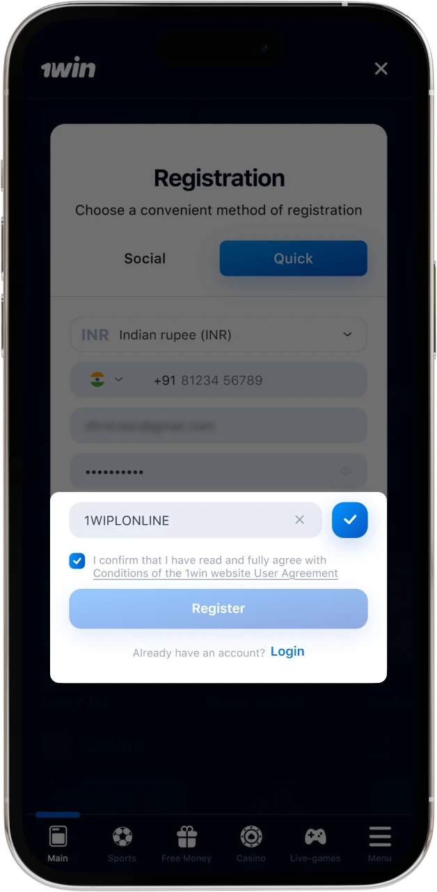 Type in our promo code and finish the registration process.