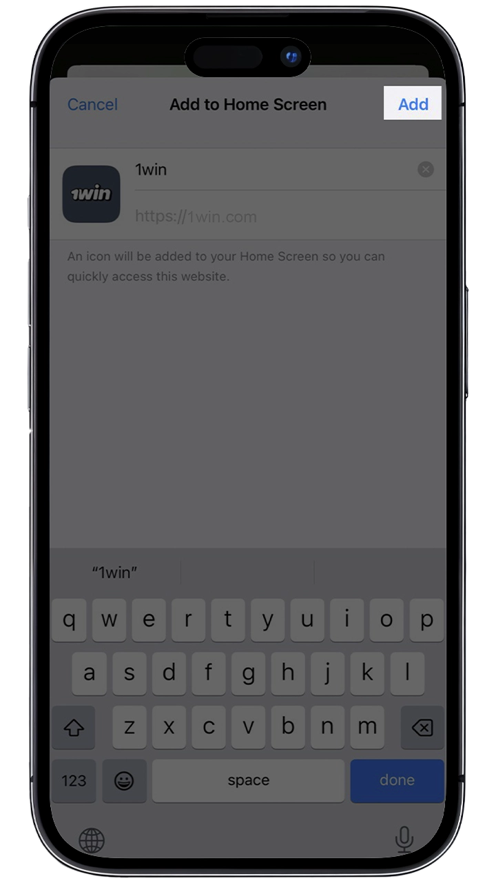 Change the name of the 1win application if necessary and confirm the action.