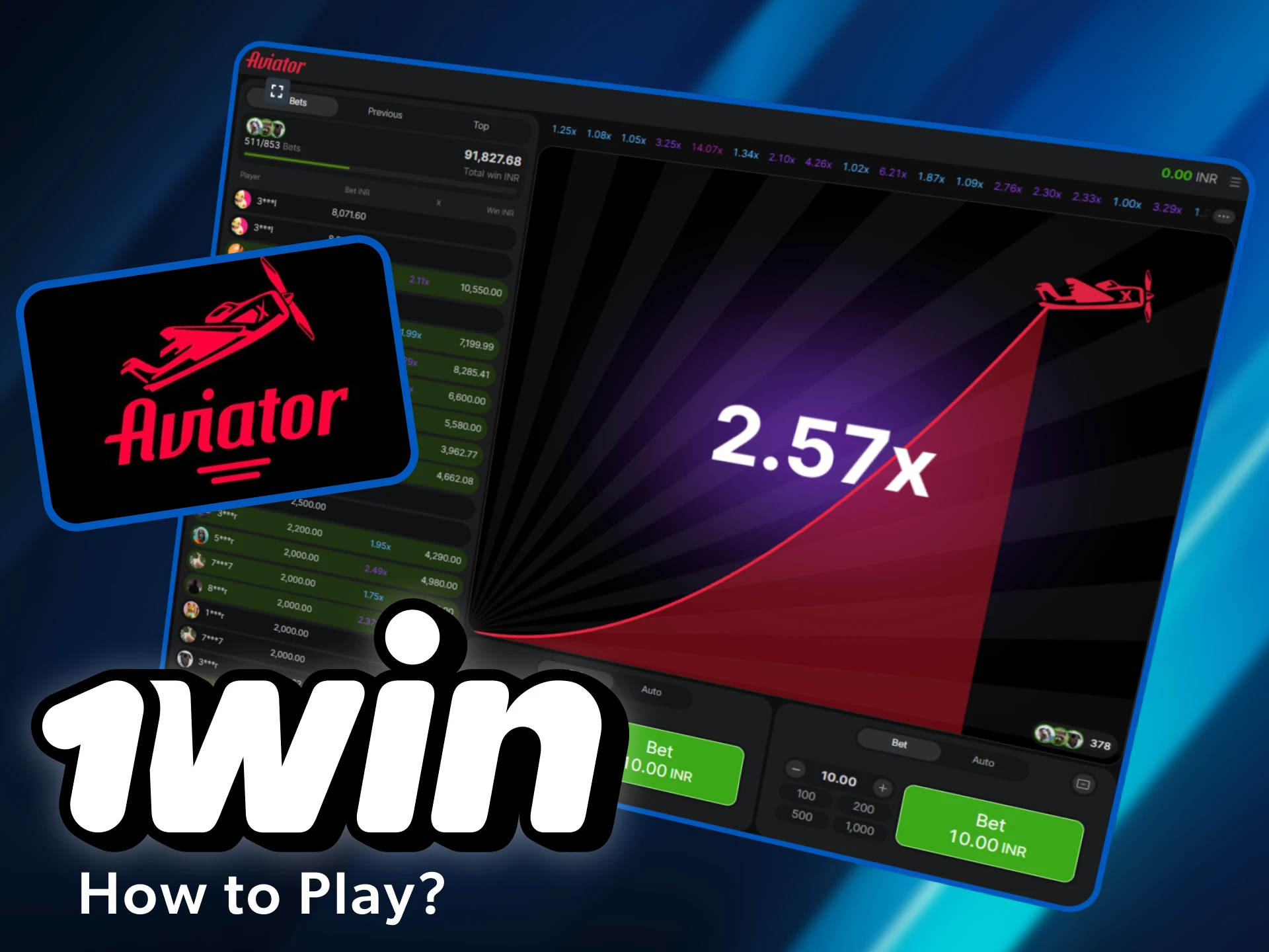 Open the 1win website, log in to your account, top it up and find the Aviator game to start playing.